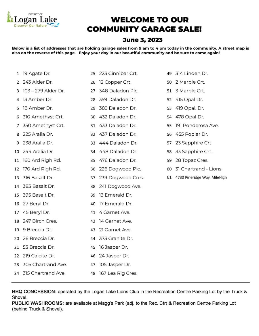 Logan Lake Community Garage Sale District of Logan Lake
