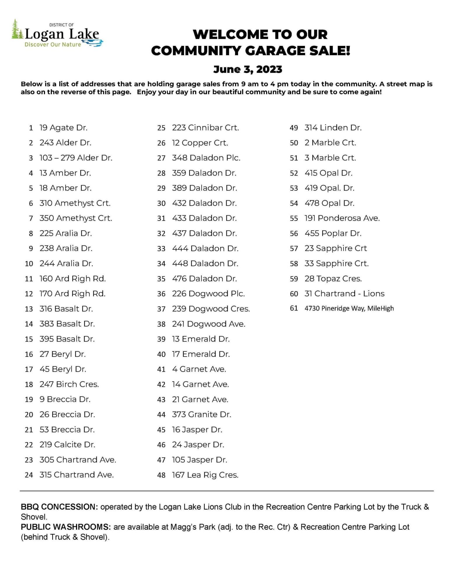 Logan Lake Community Garage Sale District of Logan Lake
