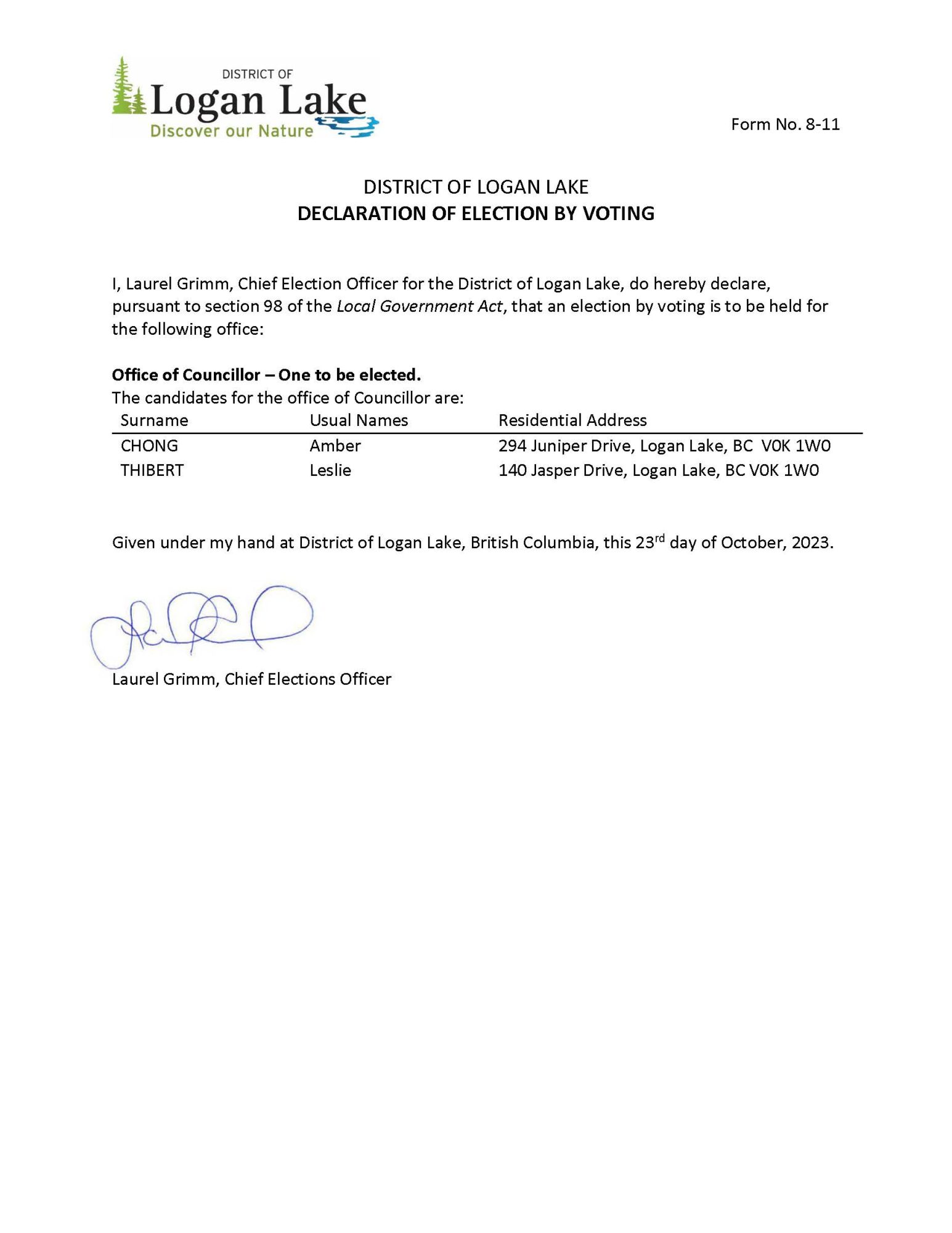 2023 By-election Notice: Declaration of Election by Voting : District ...