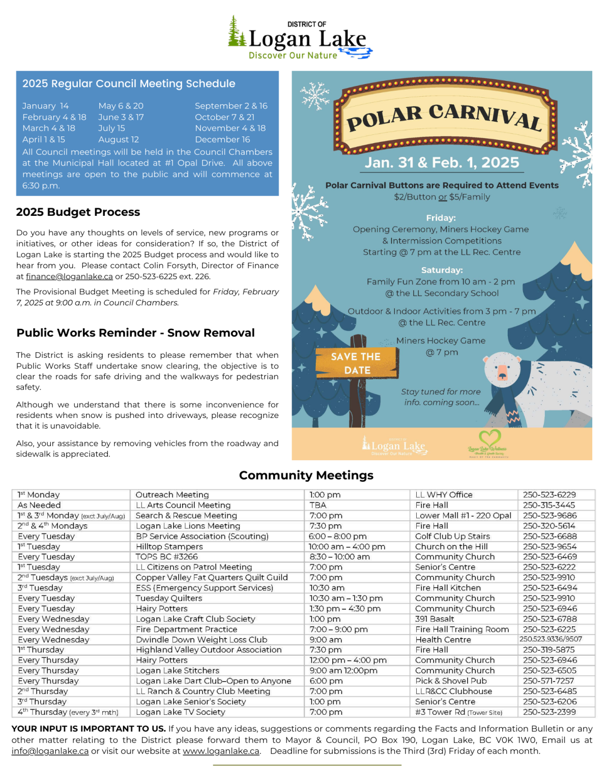 January 2025 Facts & Information Bulletin District of Logan Lake